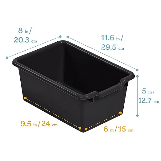 ECR4Kids Scoop Front Storage Bin, Multipurpose Organization, Black, 15-Piece