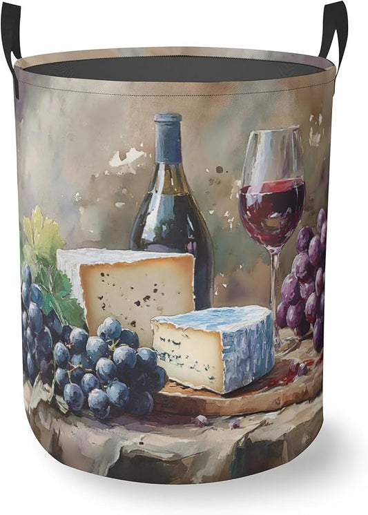 Laundry Hamper Foldable Oxford Cloth Wine Grapes Laundry Basket With Handle Portable Clothes Storage Organizer Basket Storage Bag For Laundry Room/Bedroom/Bathroom