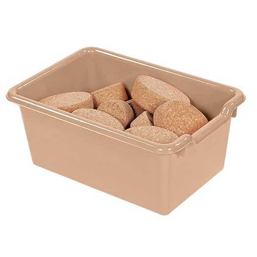 ECR4Kids Scoop Front Storage Bin, Multipurpose Organization, Sand, 5-Piece