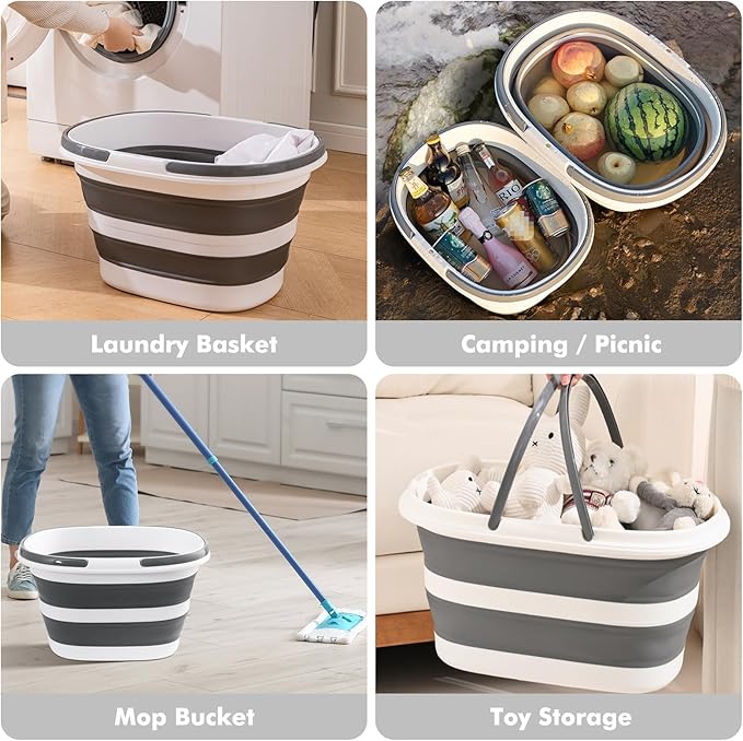 Collapsible Mop Bucket with Handles 7.4 Gallon Foldable Tub for Cleaning Large Silicone Pop Up Buckets Portable Collapse Camping Car Wash Basket for Space-Saving Storage