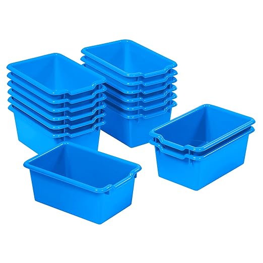 ECR4Kids Scoop Front Storage Bin, Multipurpose Organization, Blue, 15-Piece