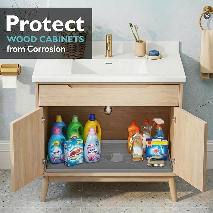 Under Sink Mat 31" x 22", Silicone Under Sink Liner for Kitchen and Bathroom, Waterproof Cabinet Protector Drip Tray, Protects Cabinets from Leaks and Spills