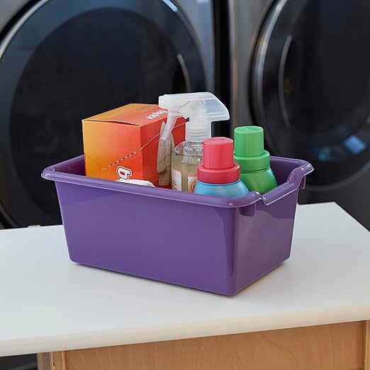 ECR4Kids Scoop Front Storage Bin, Multipurpose Organization, Purple, 5-Piece