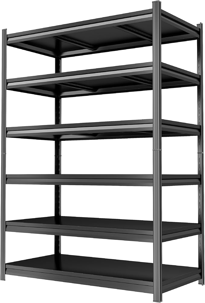 6 Tier Garage Shelving 36" W Storage Shelves Organizer 78" H Heavy Duty Garage Storage Shelves Large Utility Shelf for Commercial, Basement, Industrial, Pantry, Kitchen, Black