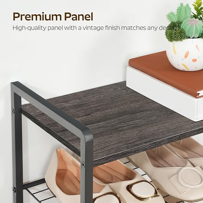 YATINEY 8-Tier Narrow Shoe Rack, Tall Shoe Rack for 8-16 Pairs, Slim Shoe Storage Organizer with Wooden Top, Space Saving, Metal Frame, for Entryway, Charcoal and Black SS608BC