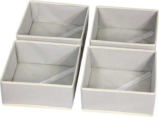 DIOMMELL Foldable Cloth Storage Box Closet Dresser Drawer Organizer Fabric Baskets Bins Containers Divider for Clothes Underwear Bras Socks Clothing,Set of 4 Grey 400