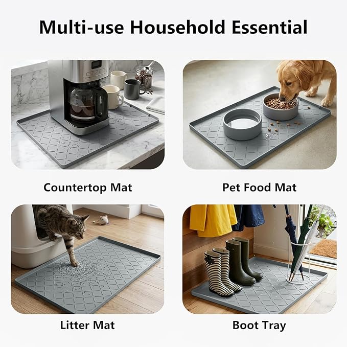 Mateeylife Under Sink Mats for Kitchen Waterproof 31"X22", Undersink Protectors，Silicone Mat Cabinet Liner, Under Sink Organizer for Bathroom and Kitchen，Boot Tray Pet Food Mat, Light Grey