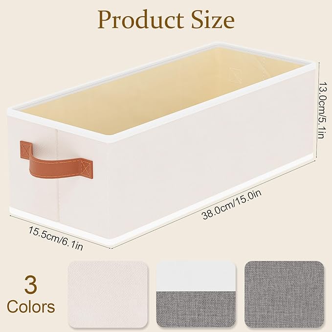 Storage Bins, Fabric Foldable Baskets for Shelves, Collapsible Storage Box Containers with Double Handles, Beige, 15 x 6 x 5 Inch, 3-Pack