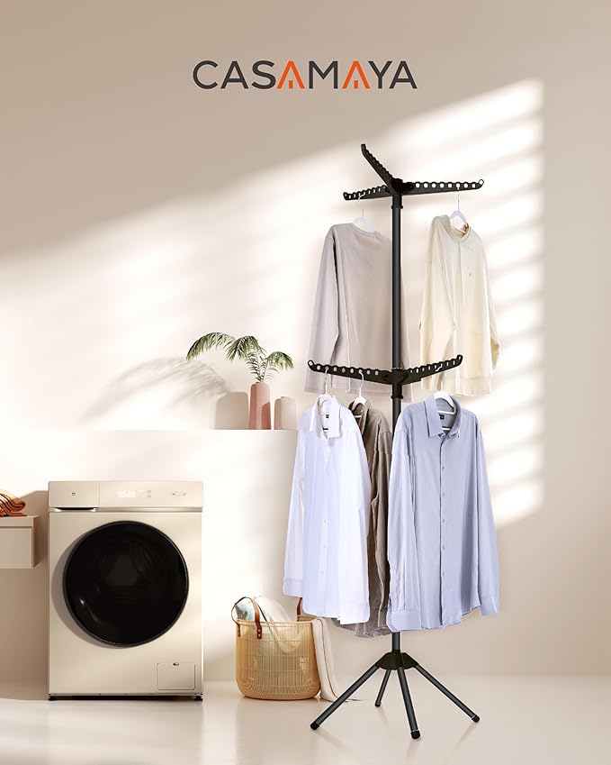 CASAMAYA Clothes Drying Rack Foldable, 74.8 inch 2 Tier Laundry Drying Rack with Rotating Clothes Rail for 54 Pieces of Clothes, Space Saving, Indoor, Stainless Steel, Black CDR002B11