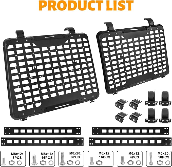 2 Pack Rear Window Molle Panel, Modular Storage Panel System Rear Window Protective Decoration Compatible with 2007-2018 Jeep Wrangler JK 4 Doors-Aluminum Alloy (Driver Side and Passenger Side)