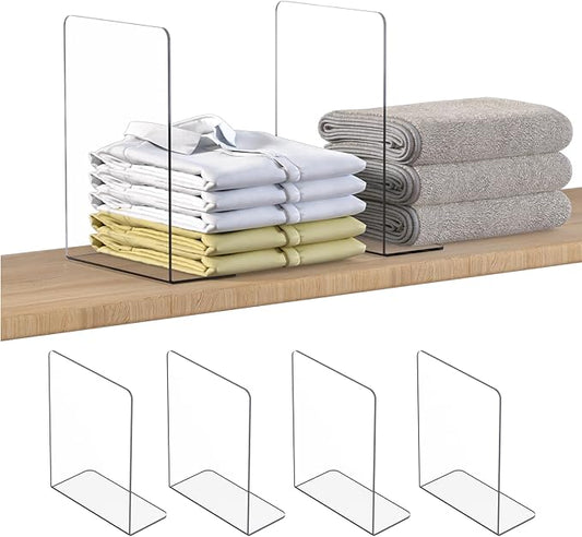 OKPOW Shelf Dividers Closet Organizer - 12" Tall X 9" Deep Acrylic Clear Sturdy Separate for Clothes Purse - Adjustable Space Saver Easy Install for Home Organization Enthusiasts 4 Pack