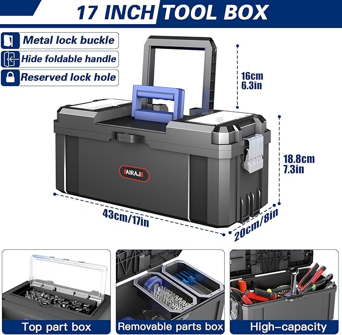 3-In-1 Tool Box with Wheels | Rolling Stackable Tool Box | Modular Tools Storage System | Small Toolbox with Detachable Parts Box Organizer丨Portable Toolbox for Garages,Home DIY,Workshop丨17+19+21"