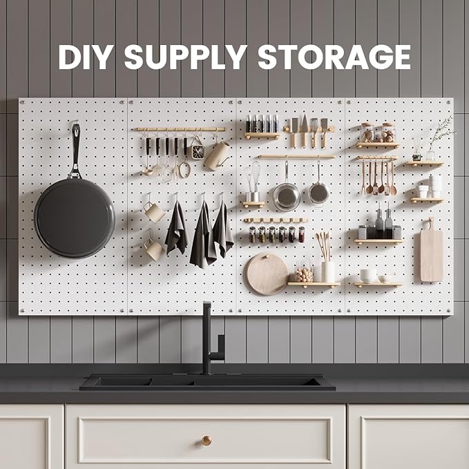 Pegboard, Metal Peg Board, 24x12 inch White Pegboard with 38 Pcs Hooks, Sturdy Peg Board for Garage Tool Organization, Home & Office Wall Decoration (White, 2 Pack)