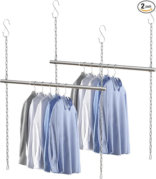 Closet Hanging Rod, Adjustable Width and Height Closet Extender Hanging Rod, Space-Saving Clothes Hanging Bar, 30-40 Inches, 2 Pack