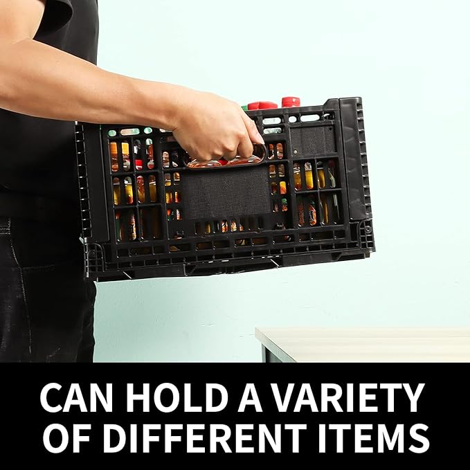 Collapsible Storage Bin Containe，52 Liter Transferheavy duty plastic storage box ,milk crates heavy duty Transit storage of various items black (1)