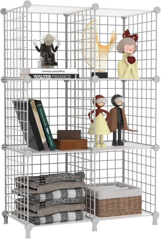 AWTATOS 6 Cube Storage Wire Closet Organizers DIY Stackable Storage Shelves Bookcase Cabinet for Home Office, White