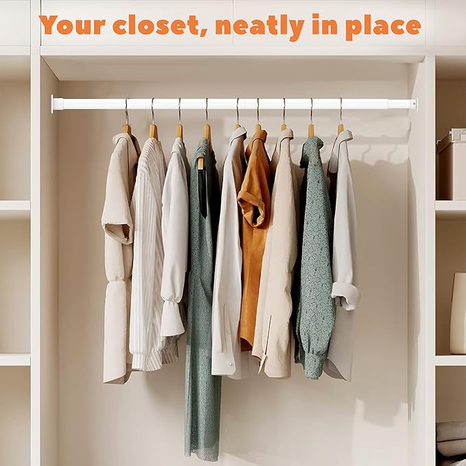 Closet Rod 50-87 Inches, Adjustable Heavy Duty Metal White Closet Rods for Hanging Clothes 1.3 Inches Diameter for Wardrobes Laundry