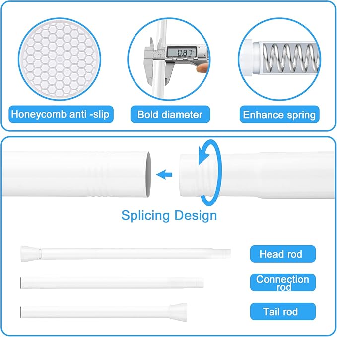 Tension Curtain Rod White Tension Rod 2pcs Spring Curtain Rod Non Slip Tension Rods For Windows 28 To 48 Inch No Drilling Adjustable Tension Rods of Curtain Window Closet Kitchen Wardrobe1
