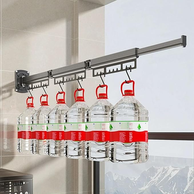 Clothes Drying Rack Wall Mounted Retractable Clothes Drying Rack Space-Saver Laundry Drying Rack Collapsible(Tri-Fold) for Balcony, Laundry, Bathroom, Patio, Apartment, Dormitory（Dark Grey）