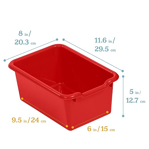 ECR4Kids Scoop Front Storage Bin, Multipurpose Organization, Red, 15-Piece