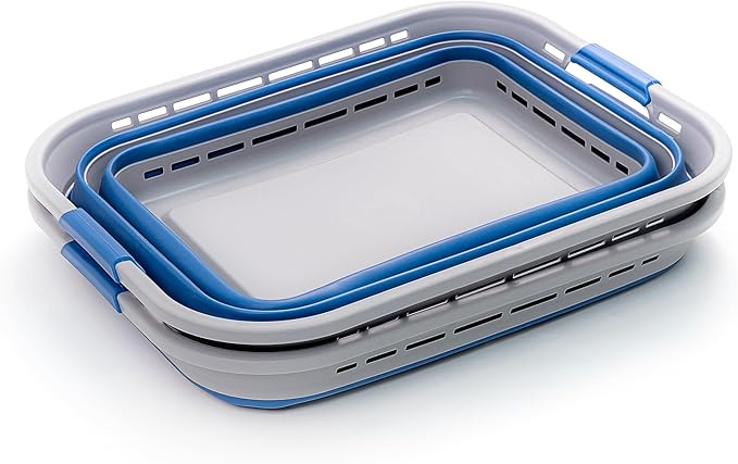 SAMMART 42L (11 gallons) Collapsible Plastic Laundry Basket - Portable Pop Up Storage Container/Organizer - Portable Hamper - Space Saving Easy Storage (Grey/Mist Blue (Set of 2))