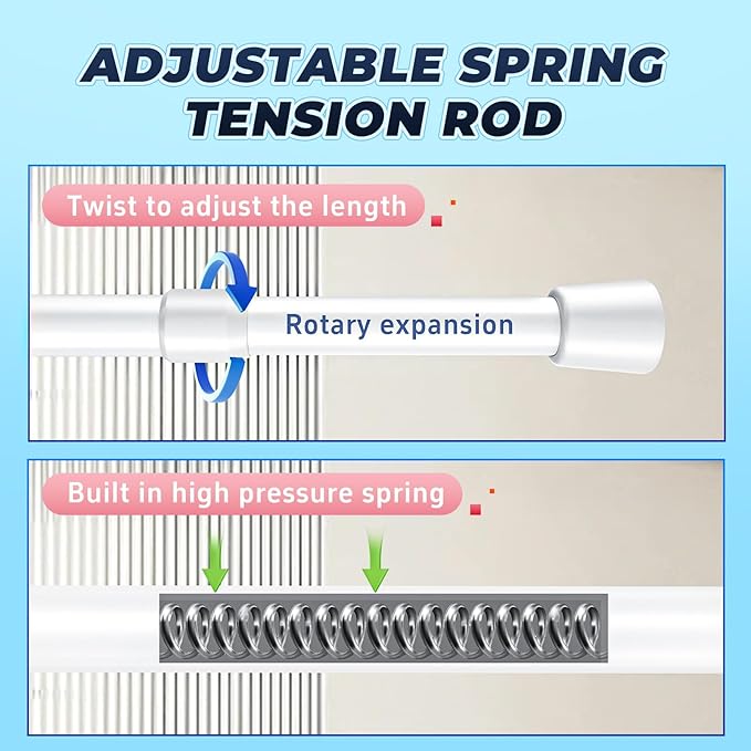 2 Pack White Tension Rods, 53"-98" Adjustable Shower Curtain Rods, Heavy Duty No Drilling Rod, 11lbs Max Load, 1.2" End Cap, 19/22mm Tube, Metal, for Bathroom, Window, Bedroom, Doorway, Closet