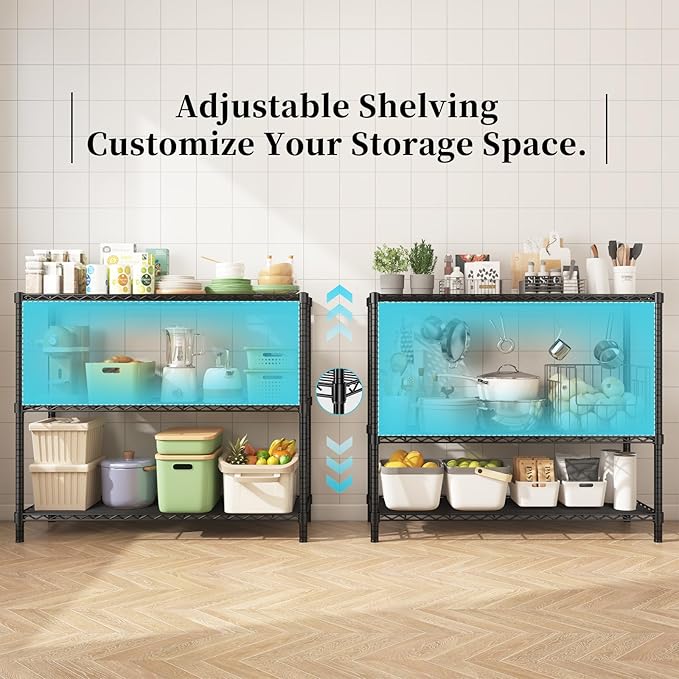 45" W x 20" D x 47" H Heavy Duty Wire Shelving Unit, 3-Tier Utility Storage Rack 1200 lbs Capacity, Adjustable Garage Shelves for Kitchen Garage Pantry, Easy Assembly