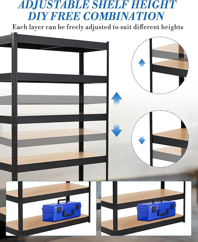 GarveeTech 5-Tier Heavy Duty Garage Shelving Units, Adjustable Storage Shelves,48x24x72 Inch Loads 2000 LBS,Adjustable Garage Storage Shelving, Metal Storage Utility Rack Shelf Unit