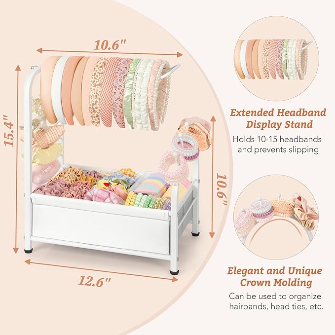 Keebofly Headband Holder Stand - Versatile Organizer for Scrunchies, Bows & Claw Clips - Compact Hair Accessories Storage for Girls, Women, Babies