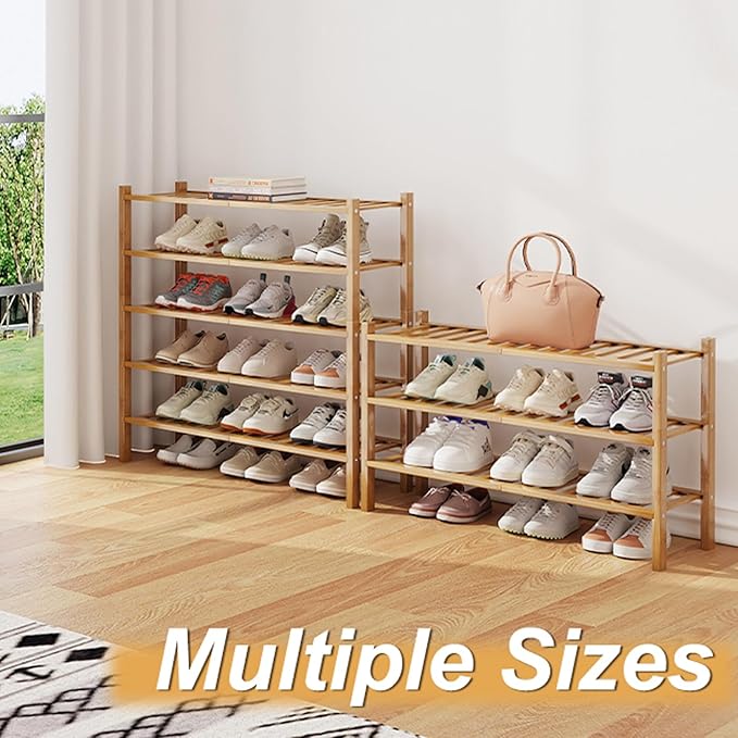 Bamboo Shoe Rack Organizer for Closet and Entryway - Space-Saving Shoe Stand with Narrow Design - Versatile Shoe Holder for Door or Closet Shelf,Garage Bedroom can Freely Stack DIY Small Shoe Racks