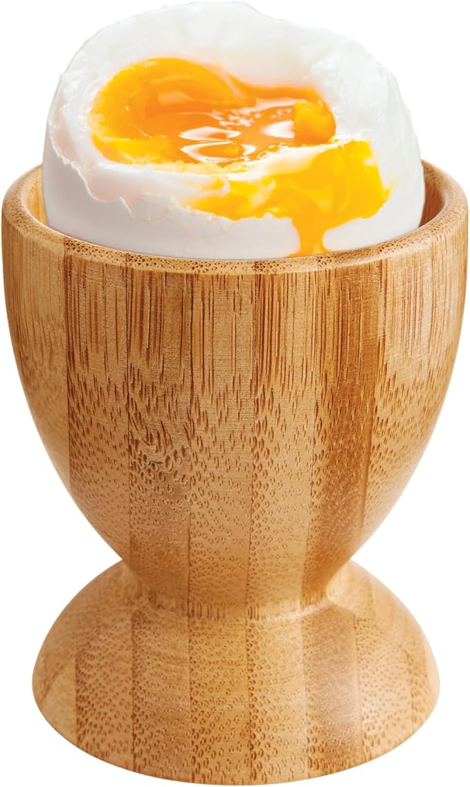HIC Kitchen Egg Cup Holders, Natural Bamboo, For Soft Boiled and Hard Boiled Eggs, Set of 2