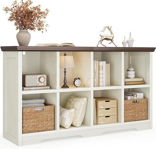OffiGo 8 Cube Organizer Bookcase, Modern Farmhouse Open Shelf for Storage Bins & Decor, Display Bookshelf Console Closet for Living Room, Bedroom, Home Office, Walnut+White