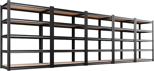 AOAORRG Set of 5 Garage Shelving Heavy Duty Storage Shelves, Metal Adjustable Shelving Unit, Utility Garage Organizer Shelf for Basement, Pantry, Kitchen, Warehouse, 45.6" Wx17.7 Dx71.2 H, Black