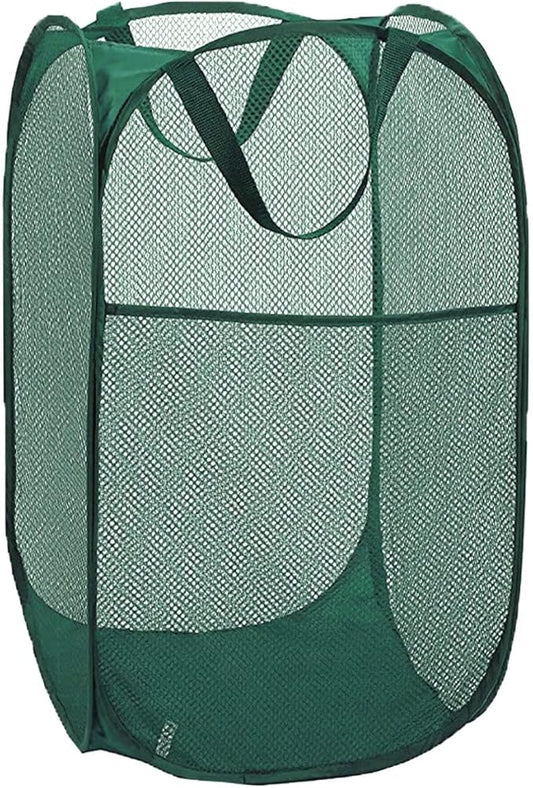 Pop Up Laundry Hamper, Reinforced Mesh Laundry Basket, Folding Clothes Storage Bin for Home, Dorm, Apartments, Travel (Green, Vertical)