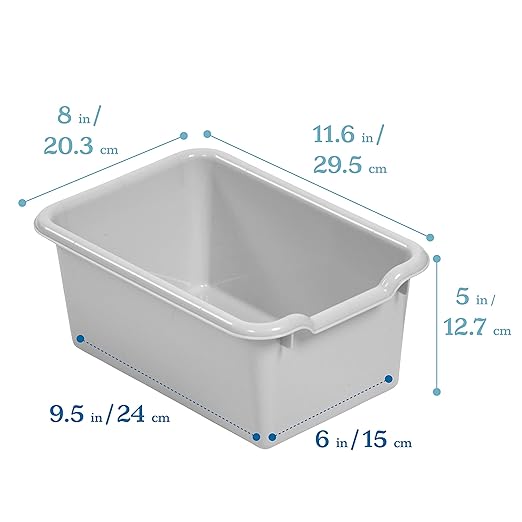 ECR4Kids Scoop Front Storage Bin, Multipurpose Organization, Light Grey, 15-Piece