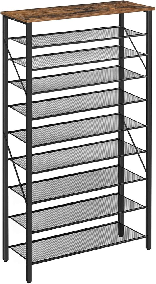 MAHANCRIS 10 Tier Shoe Rack Organizer for Closet, Holds 36-40 Pairs, Tall Metal Shoe Storage Shelf for Entryway Bedroom, Sturdy Freestanding Shoe Rack Space Saving, Large Capacity, Rustic Brown