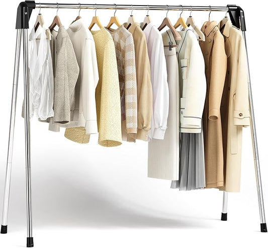 APEXCHASER Clothes Drying Rack, Stainless Steel Drying Rack Clothing with Height-Adjustable, Foldable Gullwings Laundry Drying Rack, Indoor Outdoor Use, No Assembly, White