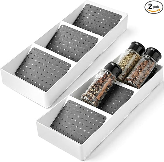 2 Pcs Spice Drawer Organizer, 3 Tier Non-Slip Silicone Seasoning Jars Drawer Insert, Spice Rack Organization for Cabinet, Making up Organizer, Bottle Rack,Bottles Holder,Spice Bottle Organizer