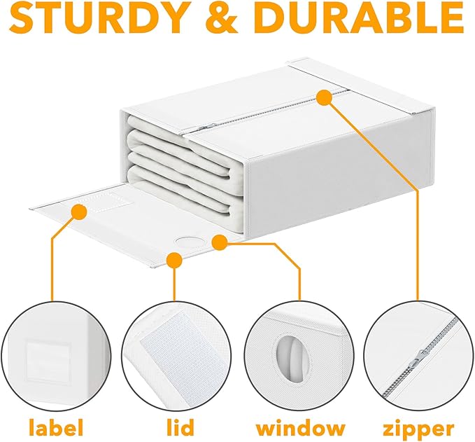 SpaceAid 6 Pack Bed Sheet Organizers and Storage, Foldable Sheet Organizer for Linen Closet, Sheets Set Folder Keeper with Window XL (Queen & King Size) Bedding Container, (White, 6 Pack)