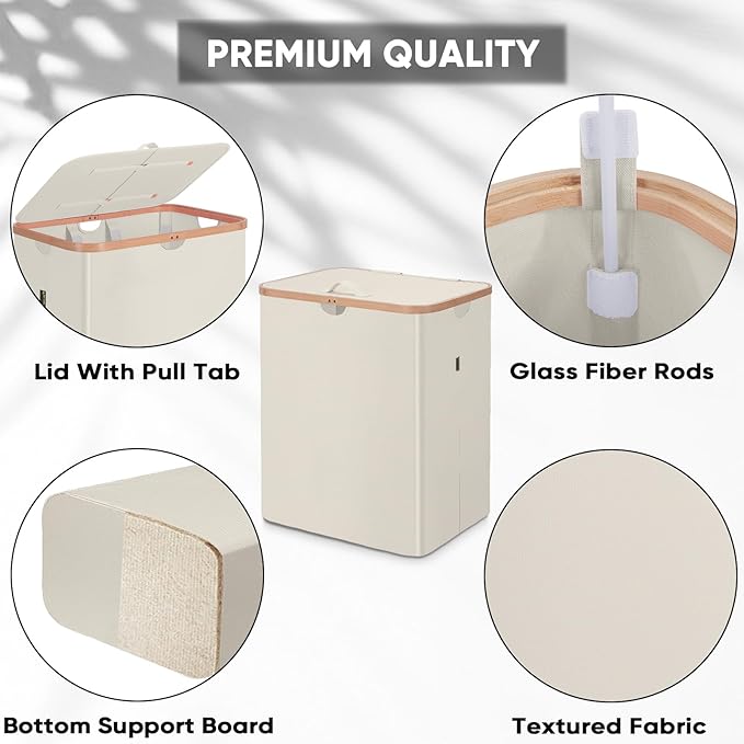 BALEINE Laundry Hamper with Lid, Tall Laundry Baskets with Bamboo Pull Handles, Large Laundry Bin with Internal Support (36 Gal/140L, Antique Foliage)