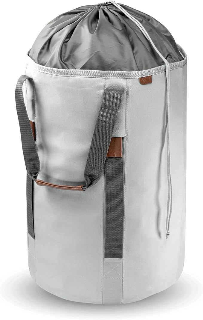 CleverMade Laundry Backpack Duffel Bag with Shoulder Straps - 62L / 16 Gal XL,Gray Shadow Gray,Drawstring Closure for Travel Clothes Gym College Dorm