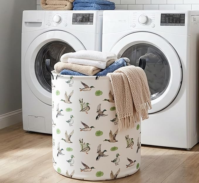 Essme Kids Laundry Basket,Duck Hamper Collapsible Waterproof Storage Bin for Home Decor,Gift Baskets(Green Duck)