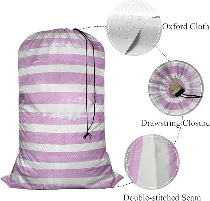 Swono Laundry Bag with Locking Drawstring Closure, Dirty Clothes Organizer Watercolor Striped Violet Stripes Lines Extra Large Heavy Duty for Camp Home Dorm Room Essentials for Men Women, Purple