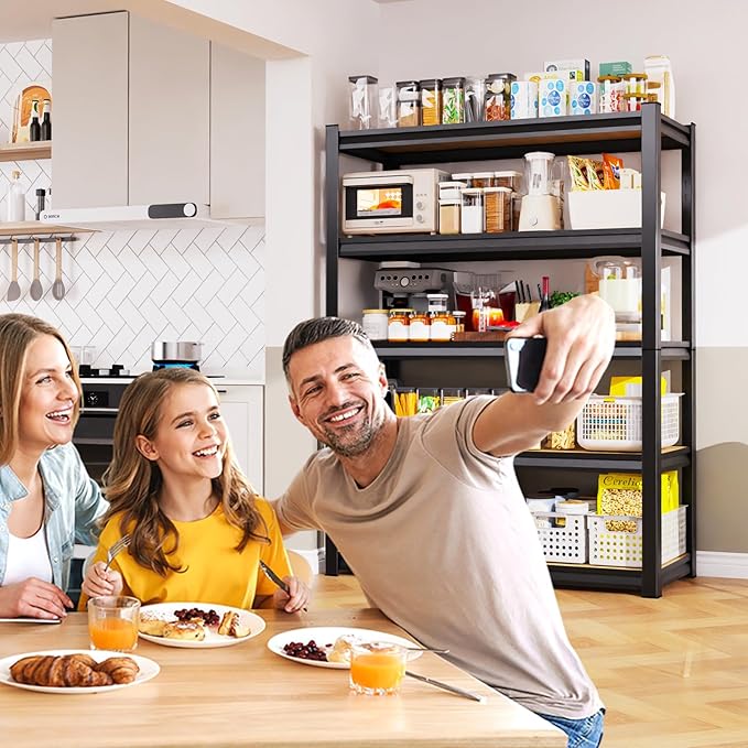 2-Piece Set 78''H*46''W Storage Shelves,3000LBS Garage Shelving,Adjustable Garage Shelves,Heavy Duty Metal Shelving, 5 Tier Wood Utility Steel Shelf, Shelving Units and Storage Rack 2Pack