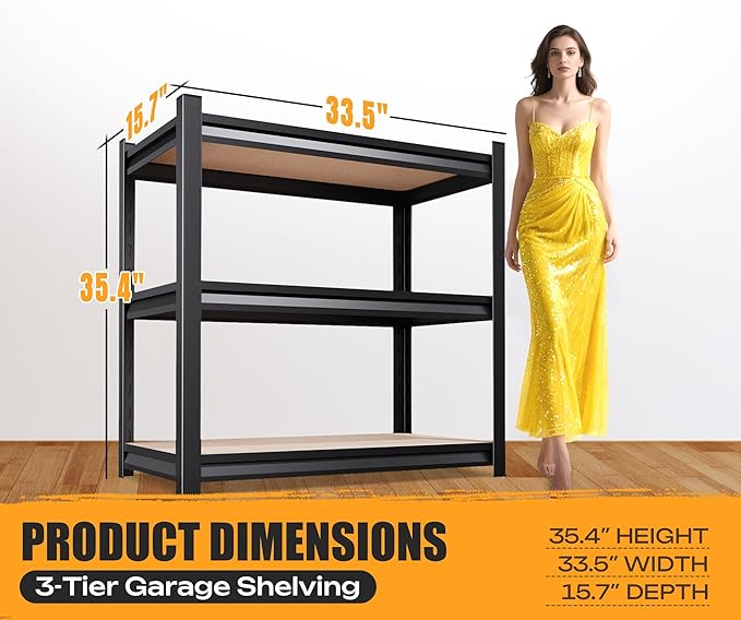 AOAORRG 35" H Garage Shelving Heavy Duty Storage Shelves, Metal Adjustable Shelving Unit, Utility Garage Organizer Shelf for Basement, Pantry, Kitchen, Warehouse, 15.7" Dx33.5 Wx35 H, Black