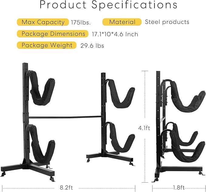 VIVOHOME Kayak Storage Rack, Adjustable Freestanding Dual Stand for Kayaks, SUP Boards, Canoes & Paddle Boards, Heavy Duty, Supports up to 175 lbs