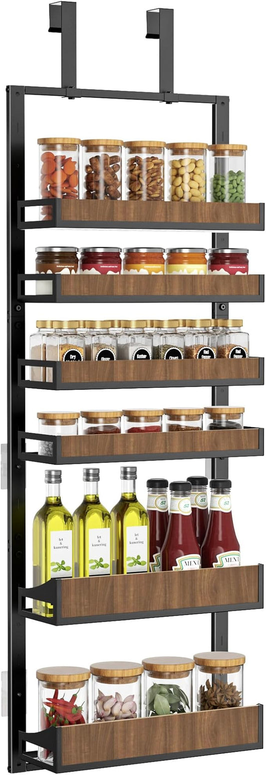 Aquzee Heavy Duty Pantry Door Organizer, 6-Tier Over the Door Pantry Organizer, 2 IN 1 Hanging Wall Mount Spice Rack, Adjustable Baskets, Spice Organization for Cabinet Kitchen Closet