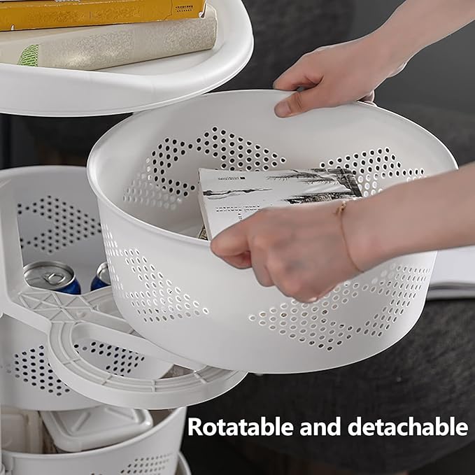 4 Tier Rotating Kitchen Storage Basket Rack Storage Shelf Cart Fruit Vegetable Organizer with Casters Rolling Multi-Layer Round Bin Storage Space Saver for Home Household Grocery