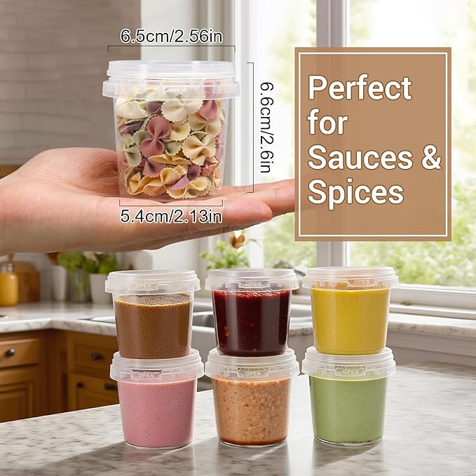 ASEVAT Airtight Clear Plastic Bucket with Lid, Ice Buckets for Parties, Reusable Ice Cream Tub with Handle, Food Storage Container, Food Grade Freezer and Microwave Safe for Sauce, Soup (5 OZ/6 PACK)