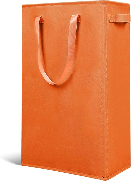 Odonata Slim Laundry Hamper Handles Collapsible Laundry Basket Thin Dirty Clothes Basket Narrow Laundry Bag Foldable Dirty Hamper 45L (Orange)